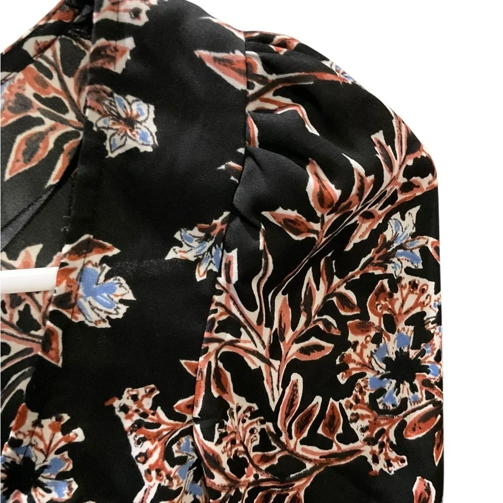 Free People Black and Pink Floral Blouse